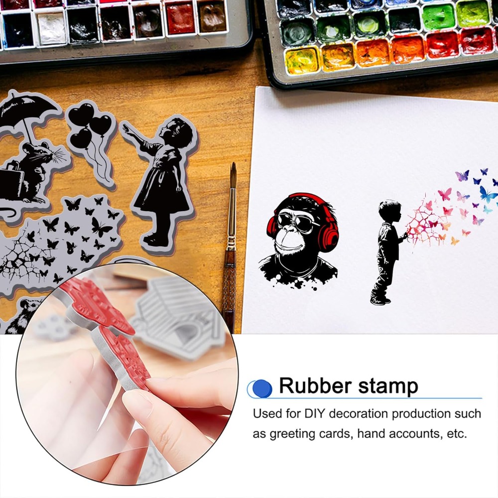 Butterfly Rubber Sheet - Graffiti Balloon Monkey Cling Gummistempel 8,7