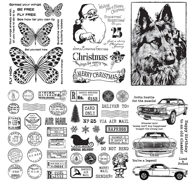 Butterfly Rubber Sheet - Schmetterling, Wolf, Tiere, Frohe Weihnachten, transparenter